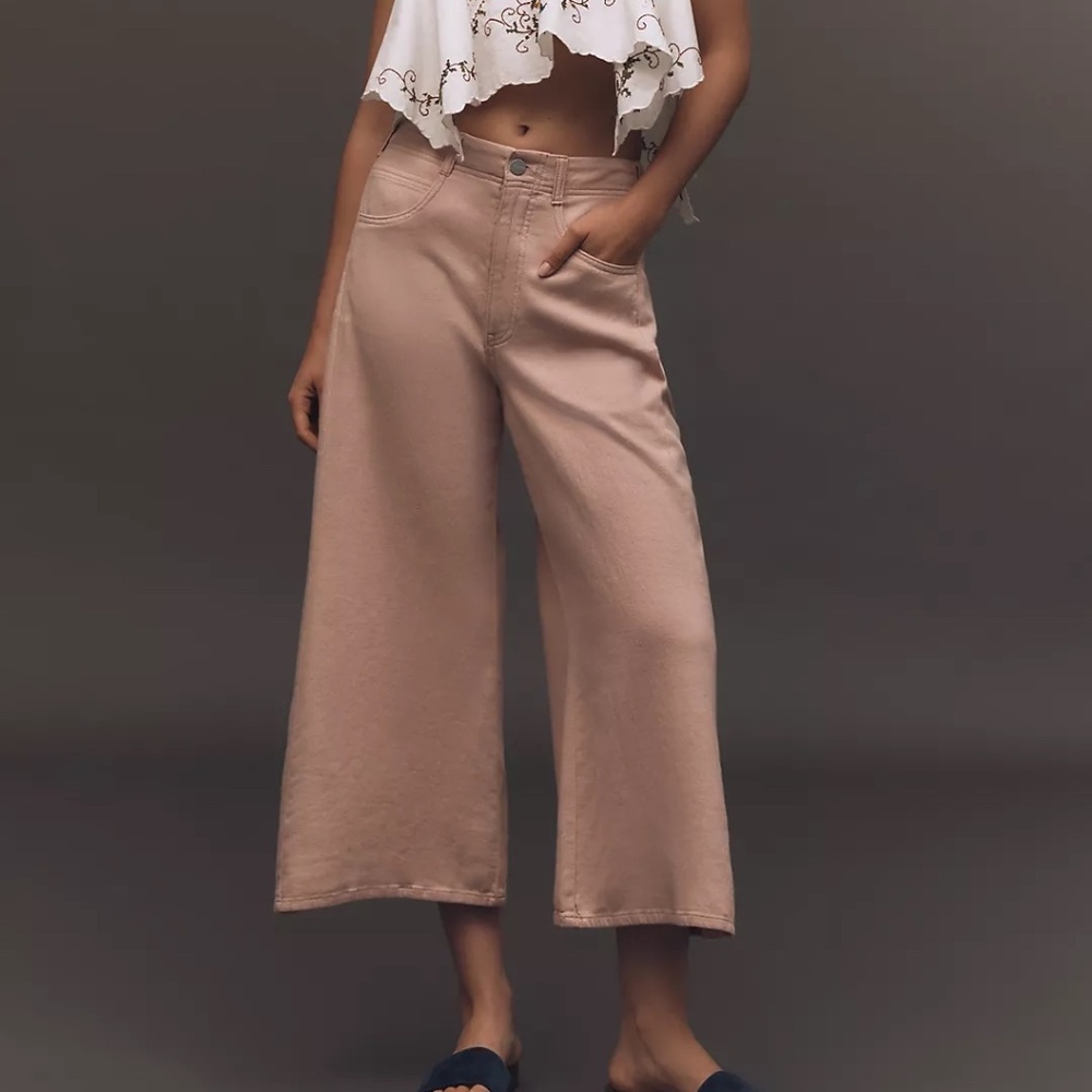 Anthropologie Pilcro The Adi Linen Blend Crop Mid-Rise Flare Pants